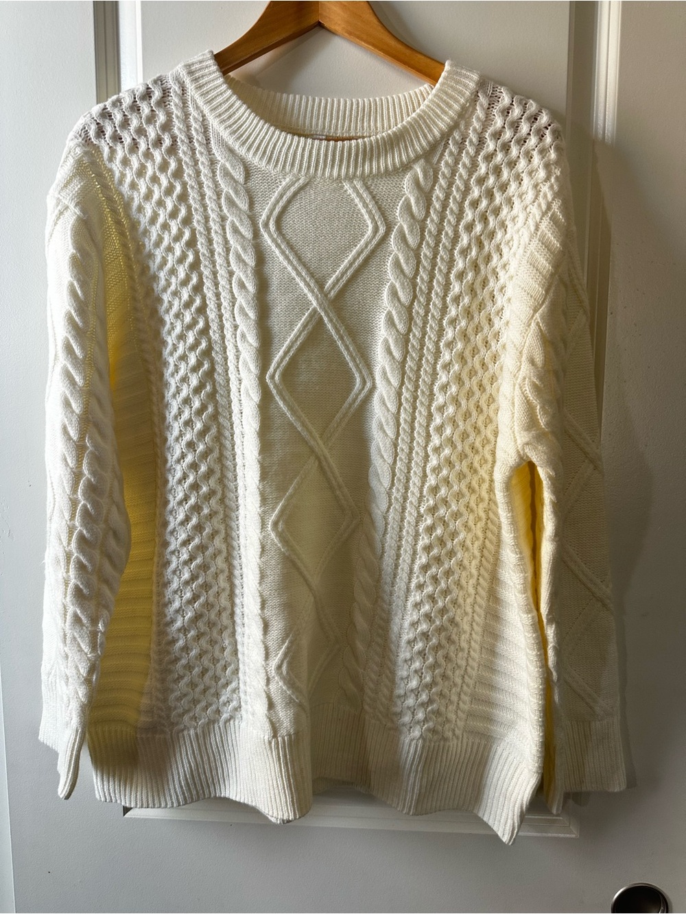 Women's Ivory Cable Crewneck Sweater
